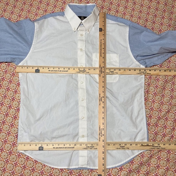 Devon Harris Men's White with Blue Gingham Sleeves 100% Cotton Button Down Shirt - Picture 3 of 12